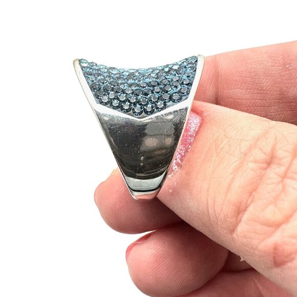 QVC Womens Ring Ombre Blue Crystal Sterling Silver Size 10 - Picture 2 of 6